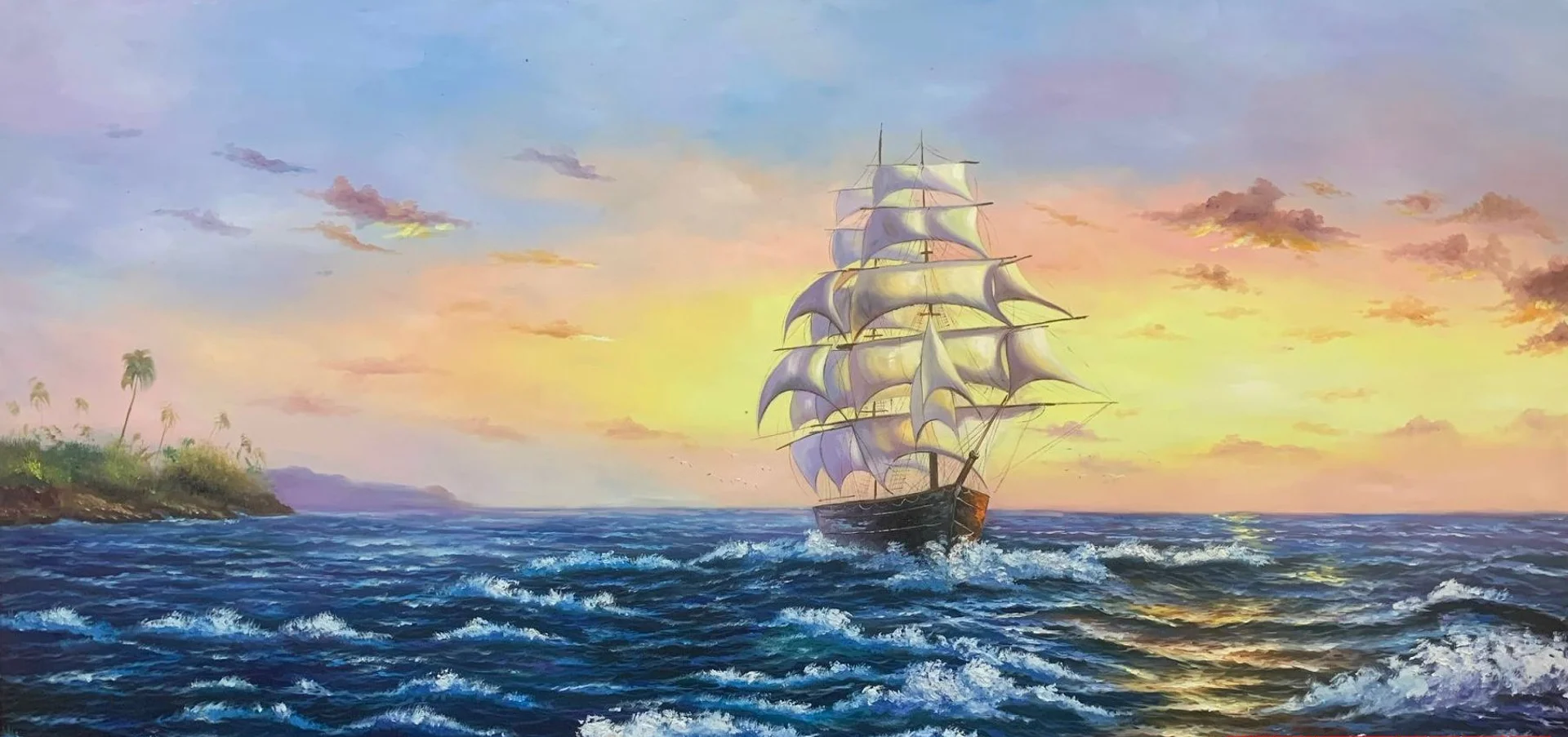 Tranh Thuận buồm xu&ocirc;i gi&oacute; phong thủy treo ph&ograve;ng kh&aacute;ch